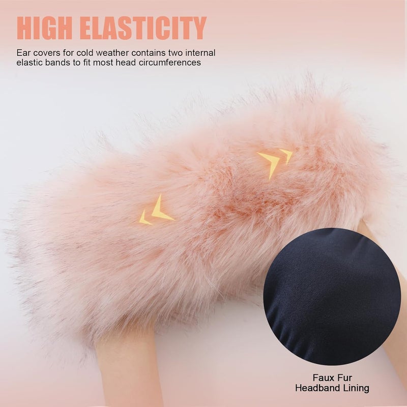 RANOME Faux Fur Headband for Women Elastic Fuzzy Thick Earmuffs Winter Headwrap Ear Muffs Furry Ear Warmers Cold Weather (Pink) - Image 3
